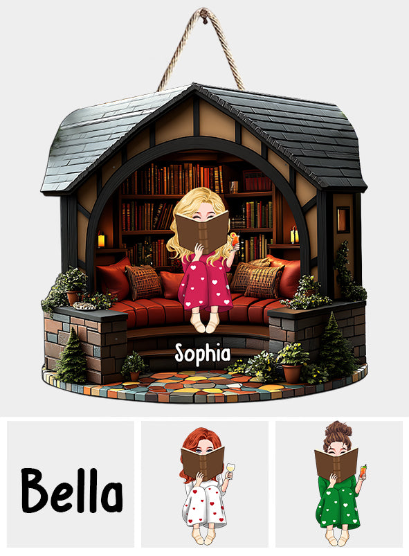 Meine Bibliothek – Personalisiertes Buchschild aus Holz in individueller Form