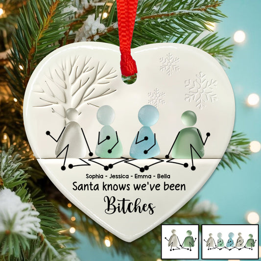 Santa Knows We Have Been - Personalized Bestie Ceramic Heart Ornament
