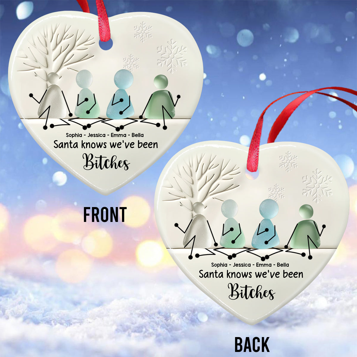 Der Weihnachtsmann weiß, dass wir da waren – personalisierter Keramikherz-Anhänger für beste Freundinnen