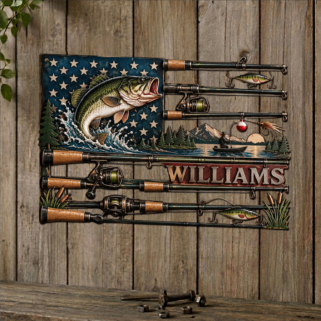 USA Fisher - Personalisierte Metalltafel für Angler