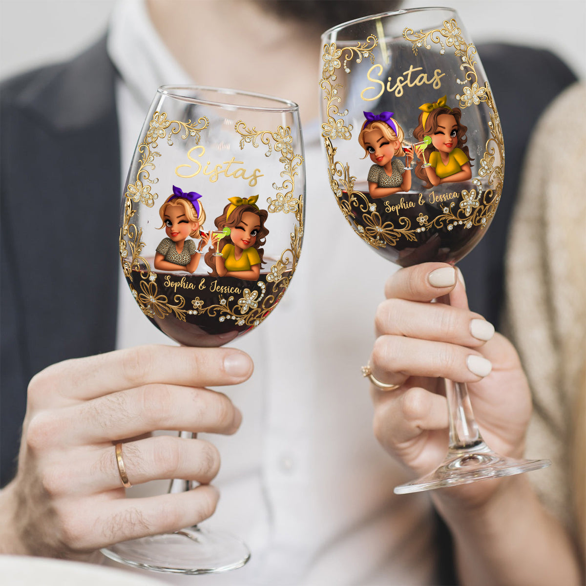 Sistas Forever - Personalized Sister Wine Glass With Long Stem