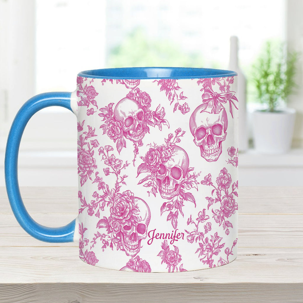 Pink Toile Skull - Personalized Skull Accent Mug
