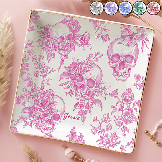 Rosa Totenkopf-Schmuckschale mit personalisiertem Totenkopf-Print