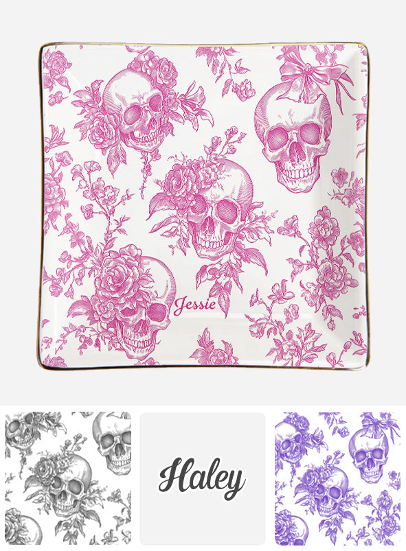 Rosa Totenkopf-Schmuckschale mit personalisiertem Totenkopf-Print