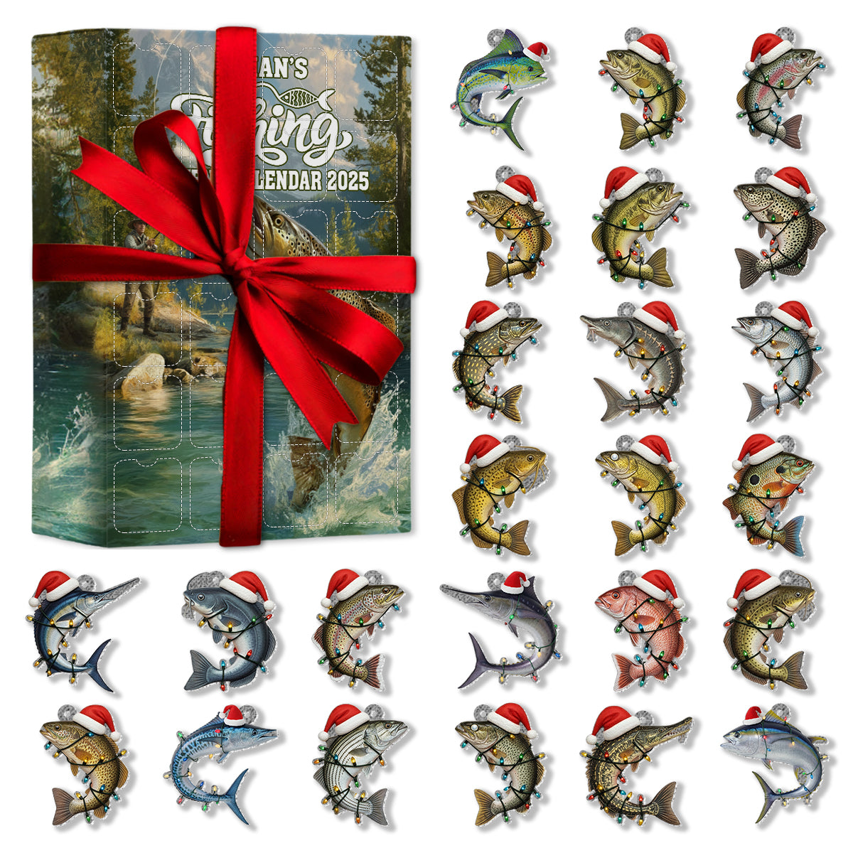 Angel-Adventskalender 2025 - Personalisierter Angel-Adventskalender mit Ornamenten