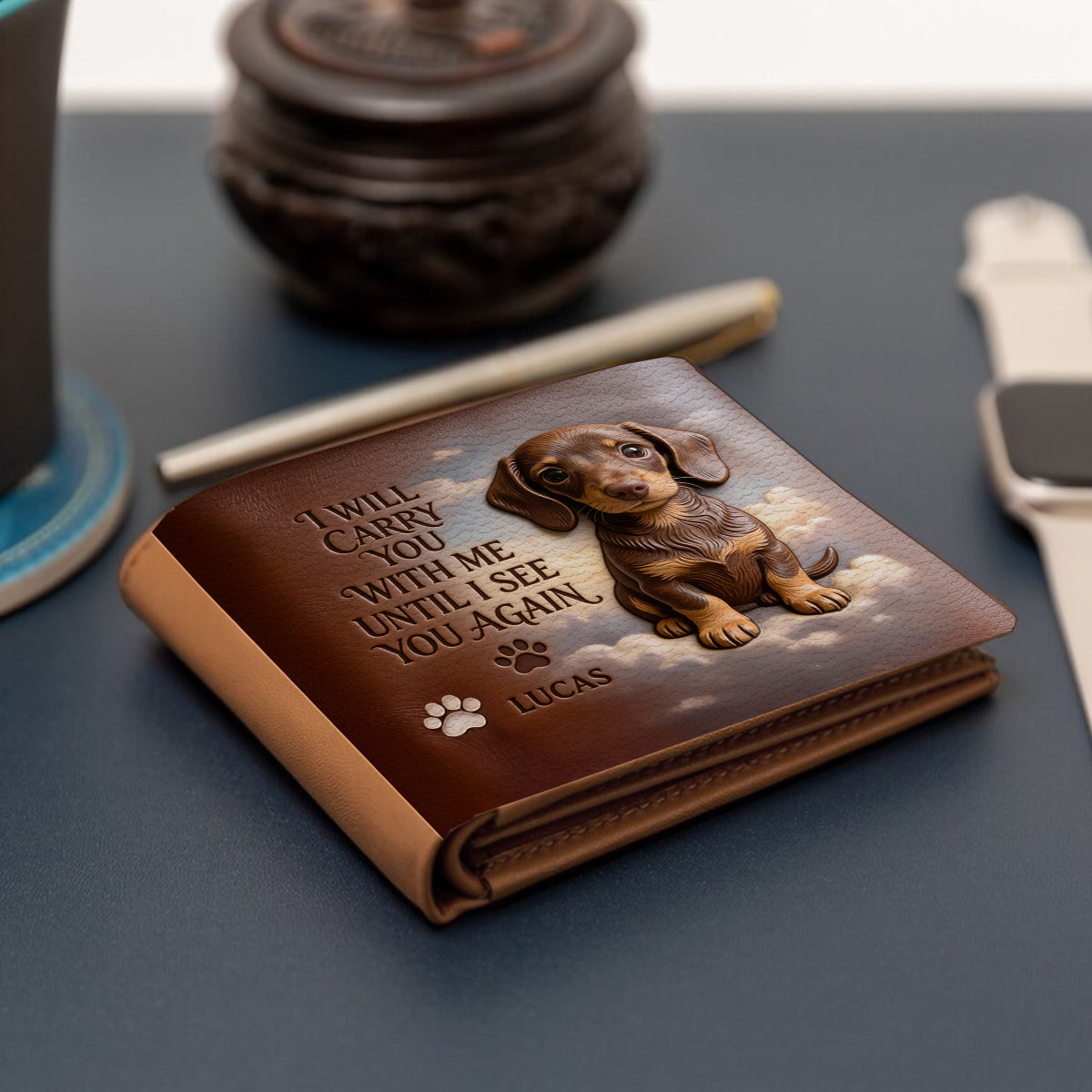 I Will Carry You With Me - Personalized Dog Leather Wallet