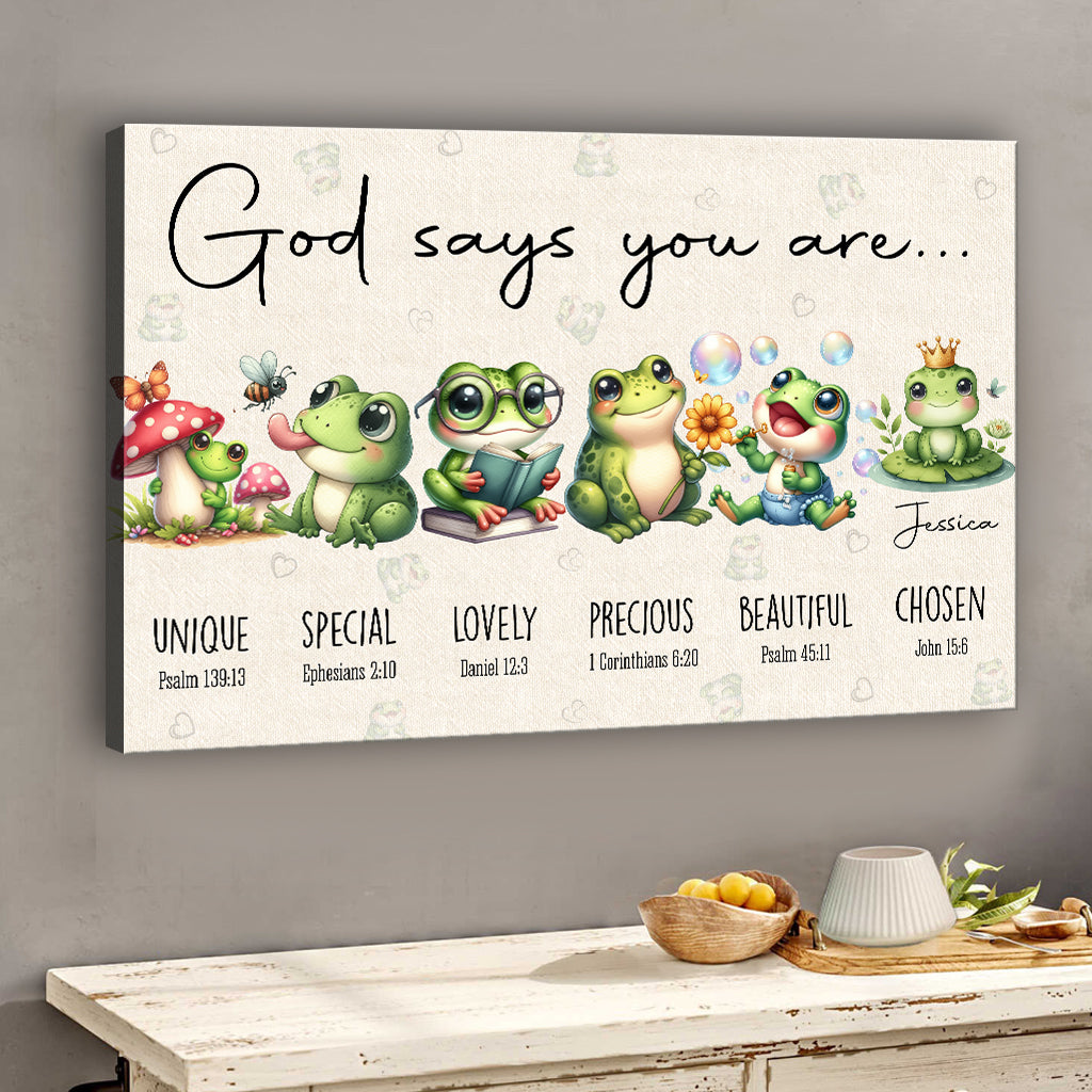 Gott sagt, du bist es – Personalisierte Frosch-Leinwand und Poster