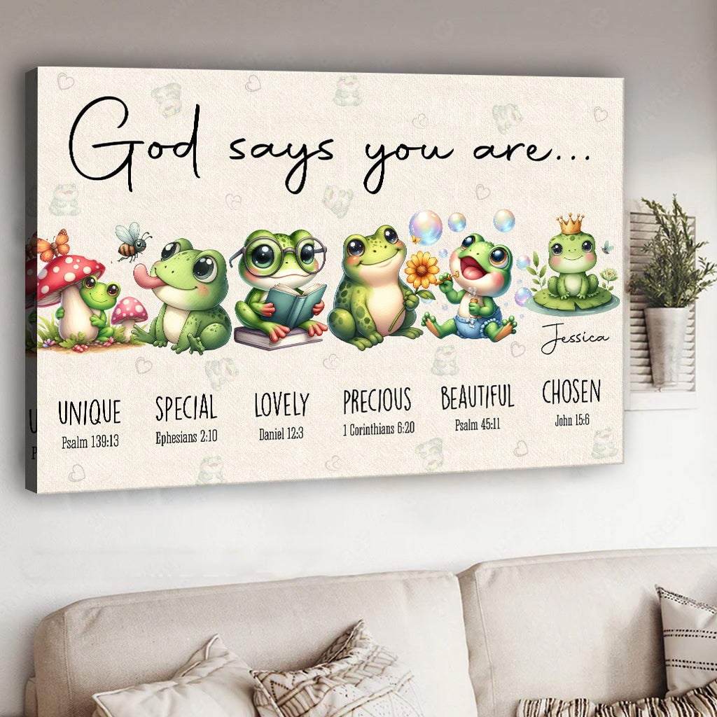 Gott sagt, du bist es – Personalisierte Frosch-Leinwand und Poster