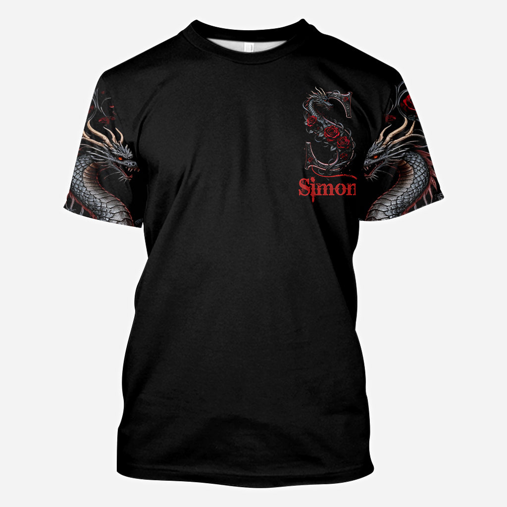 Drachen und Rosen – Personalisiertes T-Shirt mit Drachenmuster