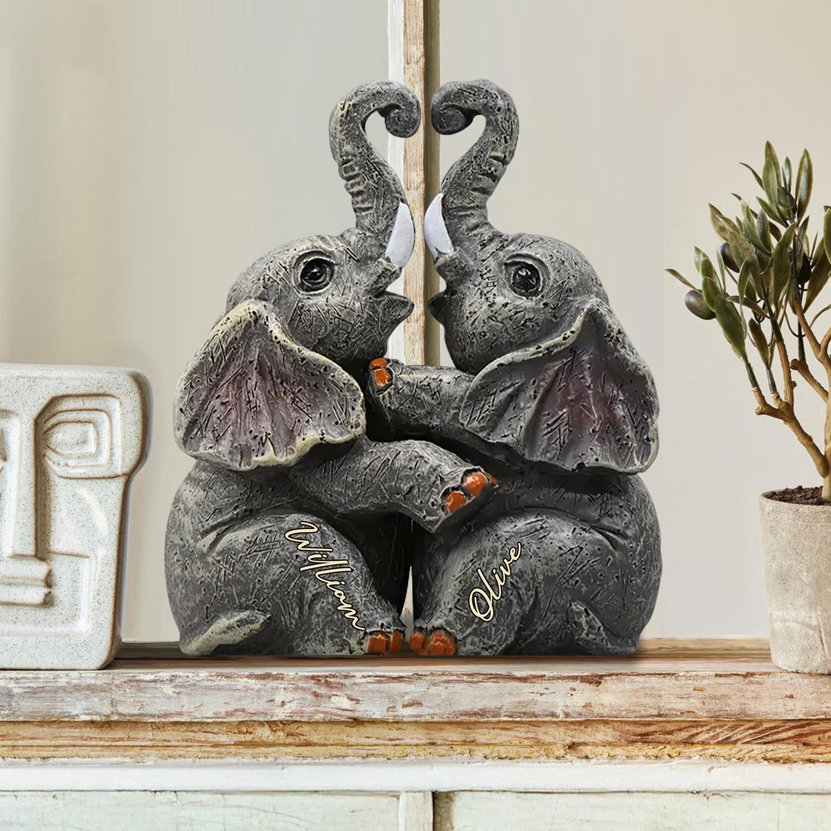 Elephant Anniversary Gifts - Personalized Couple Custom Shaped Wood Plaque