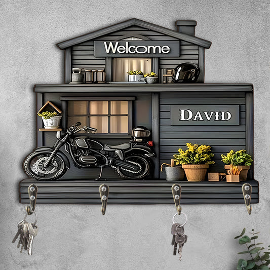 Welcome Home - Personalized Biker Custom Shaped Key Rack