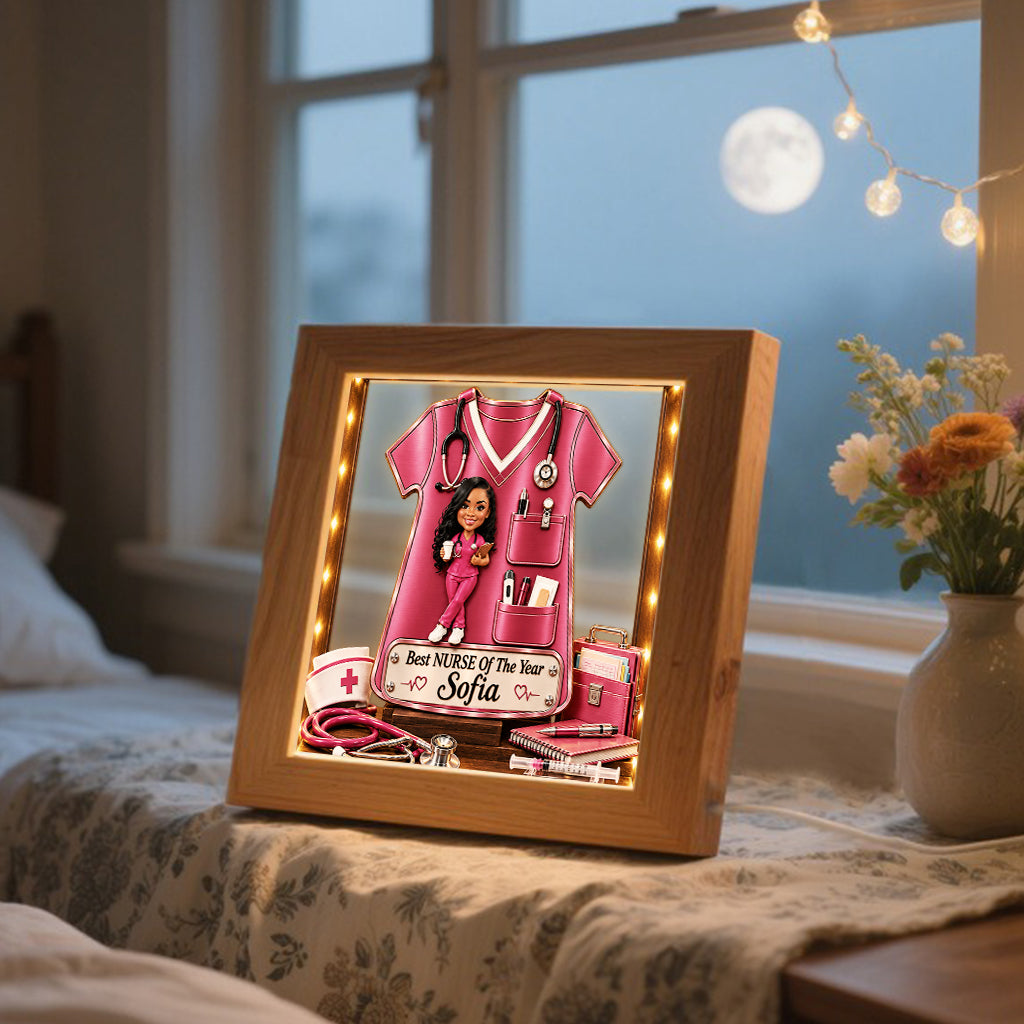 Any Nurse Photo Office Decoration - Personalized Nurse Wooden Frame LED Light