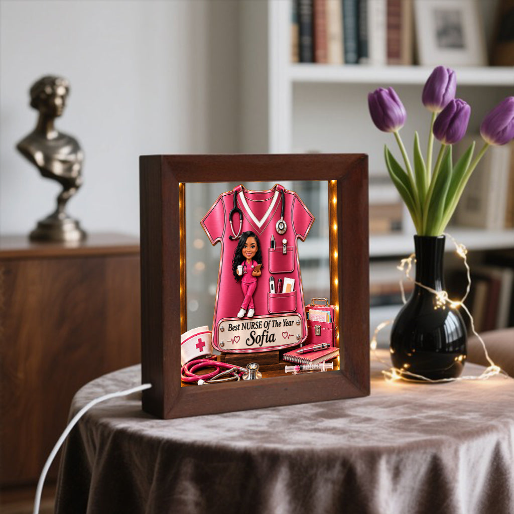 Any Nurse Photo Office Decoration - Personalized Nurse Wooden Frame LED Light