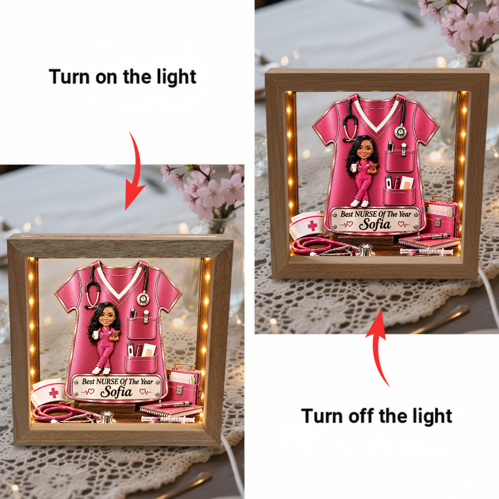 Any Nurse Photo Office Decoration - Personalized Nurse Wooden Frame LED Light