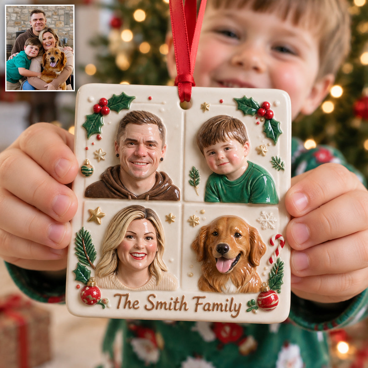 Unser Weihnachten - Personalisierte Familien Premium 3D Ornament