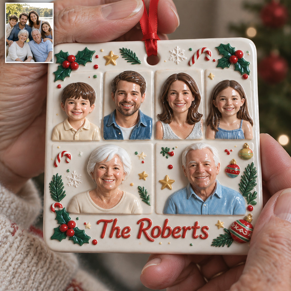Unser Weihnachten - Personalisierte Familien Premium 3D Ornament
