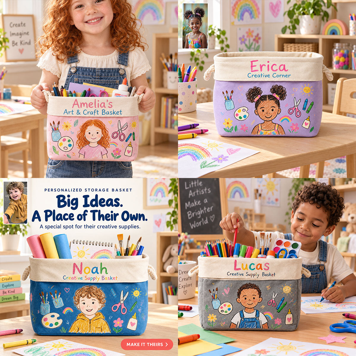 Art Supply Basket For Painting Lover - Personalized Kid Rectangle Storage Basket