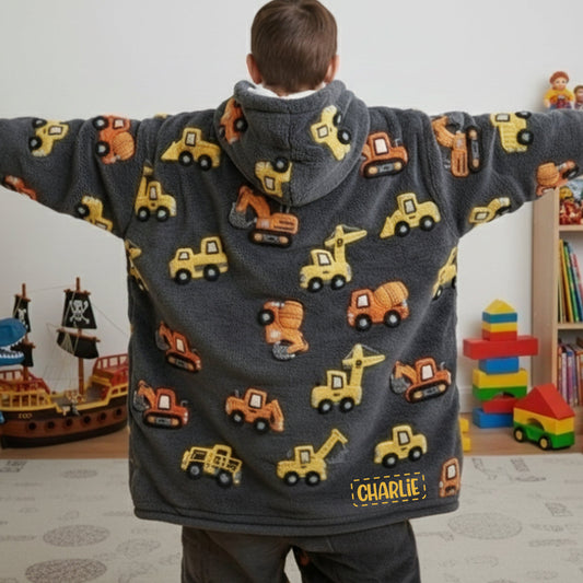 Construction Machines - Personalized Kid Blanket Hoodie