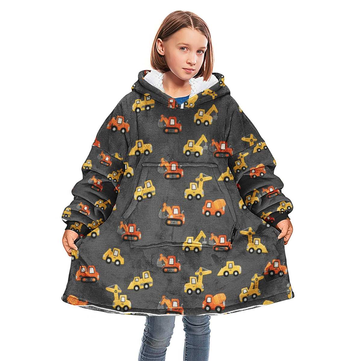 Construction Machines - Personalized Kid Blanket Hoodie