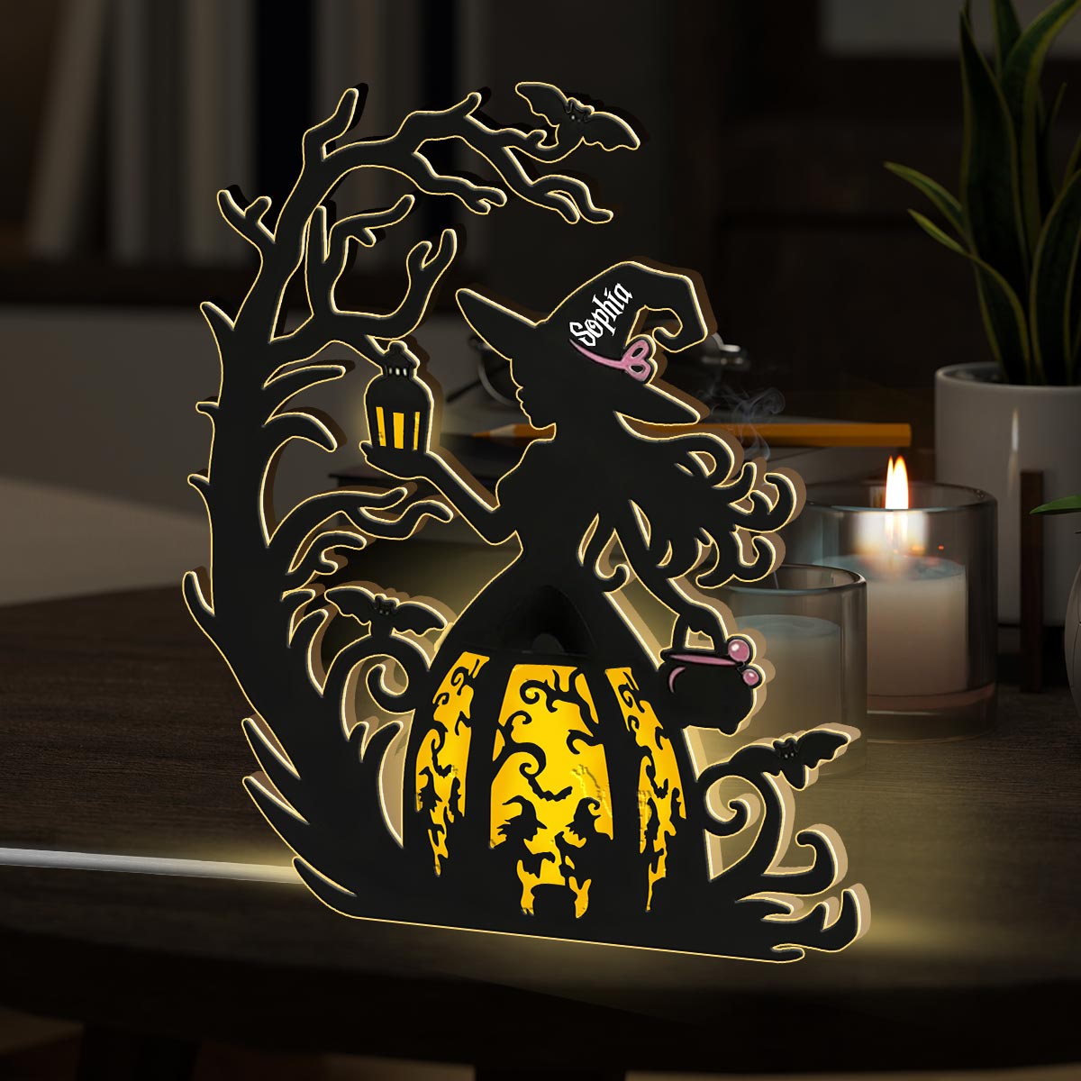 Magische Hexe – Personalisierte Hexen-LED-Nachtleuchte aus Acryl