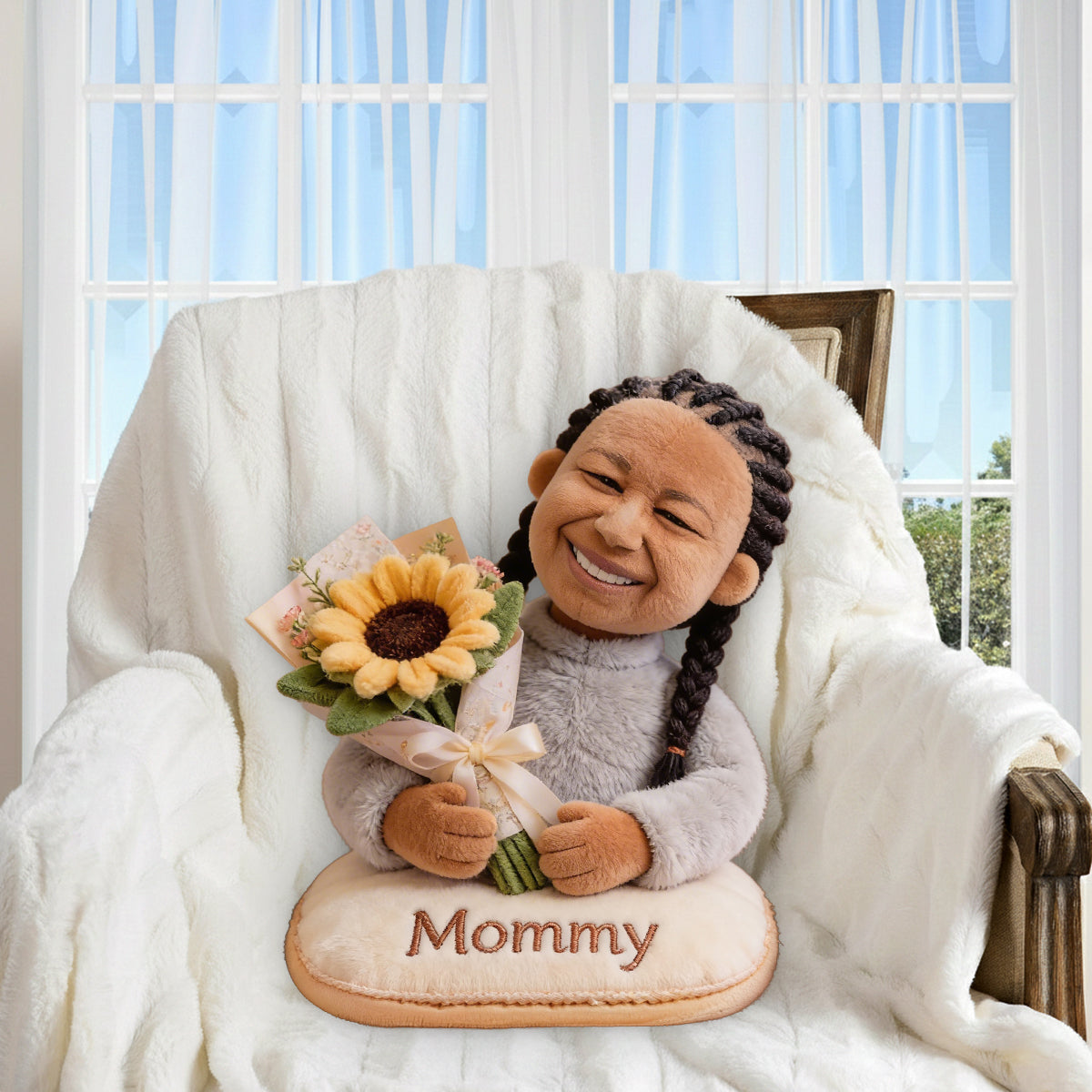 Mom Grandma And Bouquet - Personalized Mother Premium Faux Fur Pillow