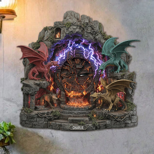 Fantasy-Drachen – Personalisierte LED-Wanduhr mit Drachenlicht