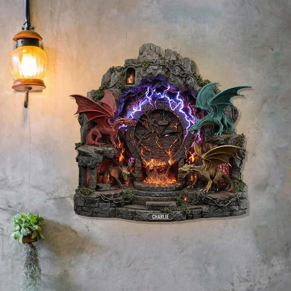 Fantasy-Drachen – Personalisierte LED-Wanduhr mit Drachenlicht