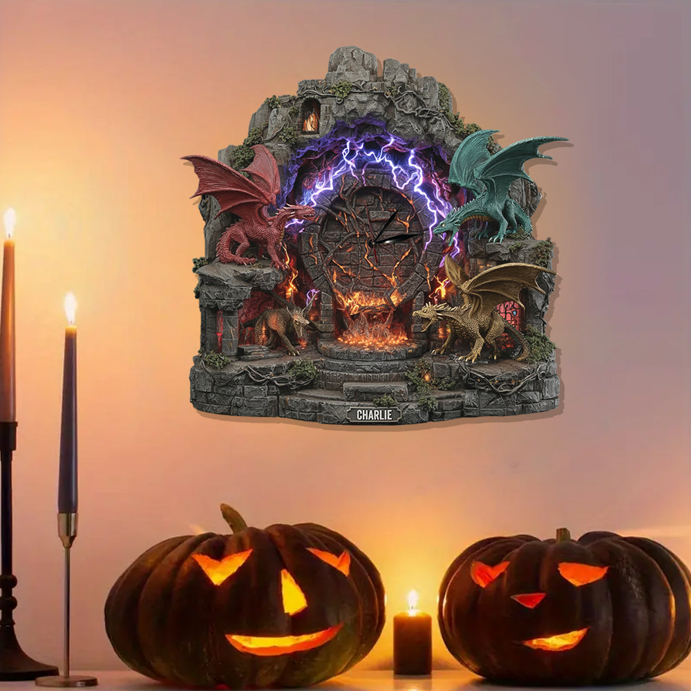 Fantasy-Drachen – Personalisierte LED-Wanduhr mit Drachenlicht