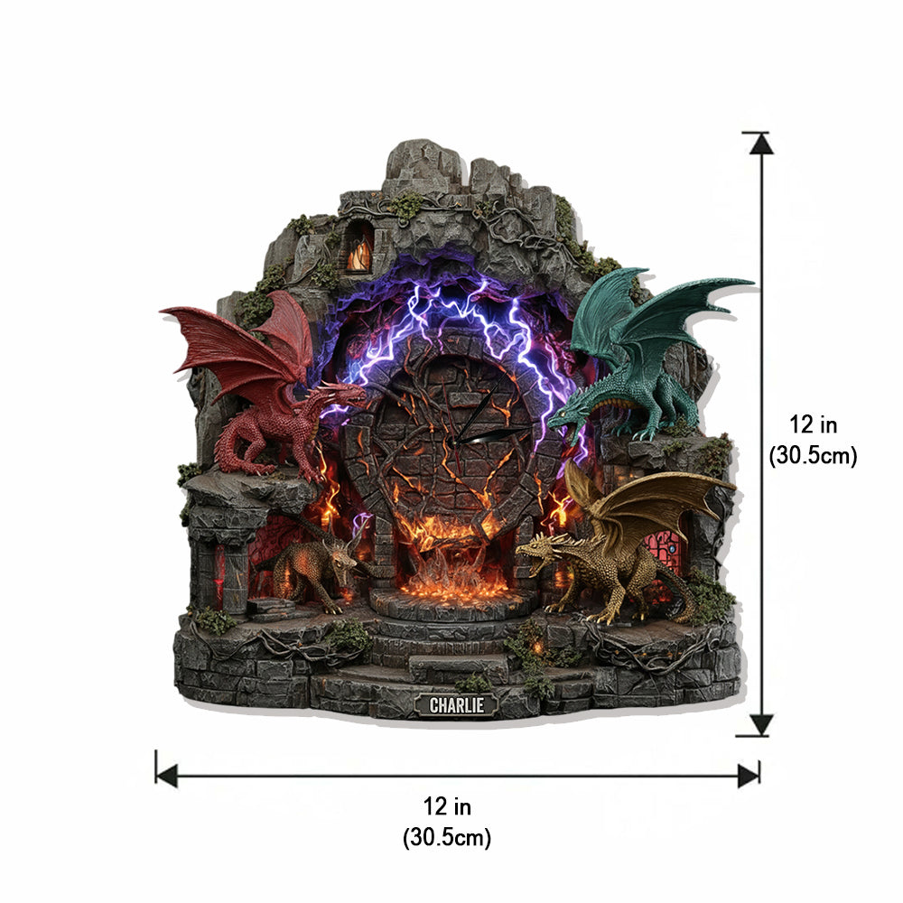 Fantasy-Drachen – Personalisierte LED-Wanduhr mit Drachenlicht