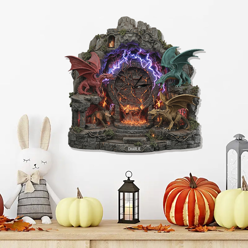 Fantasy-Drachen – Personalisierte LED-Wanduhr mit Drachenlicht