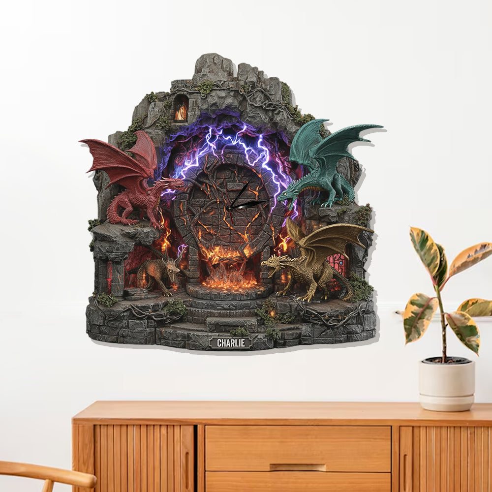 Fantasy-Drachen – Personalisierte LED-Wanduhr mit Drachenlicht
