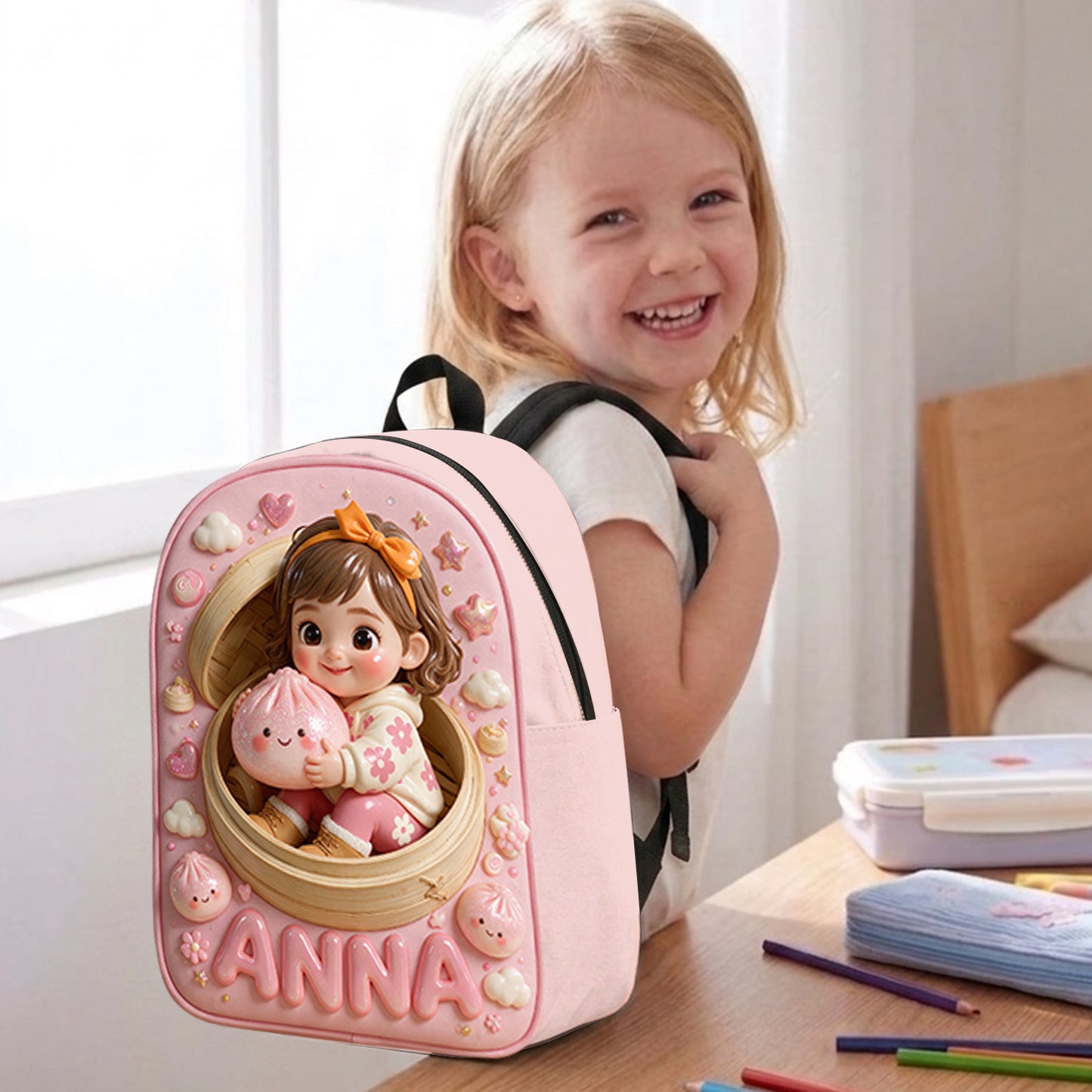 Funny Glitter Dumpling Gift For Kid - Personalized Kid Changeable Leather Patch Backpack