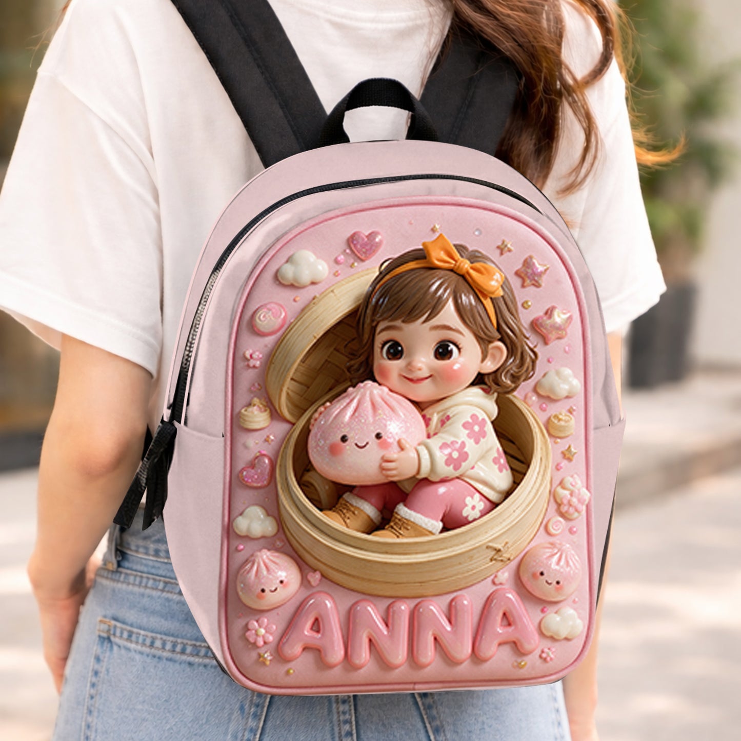 Funny Glitter Dumpling Gift For Kid - Personalized Kid Changeable Leather Patch Backpack