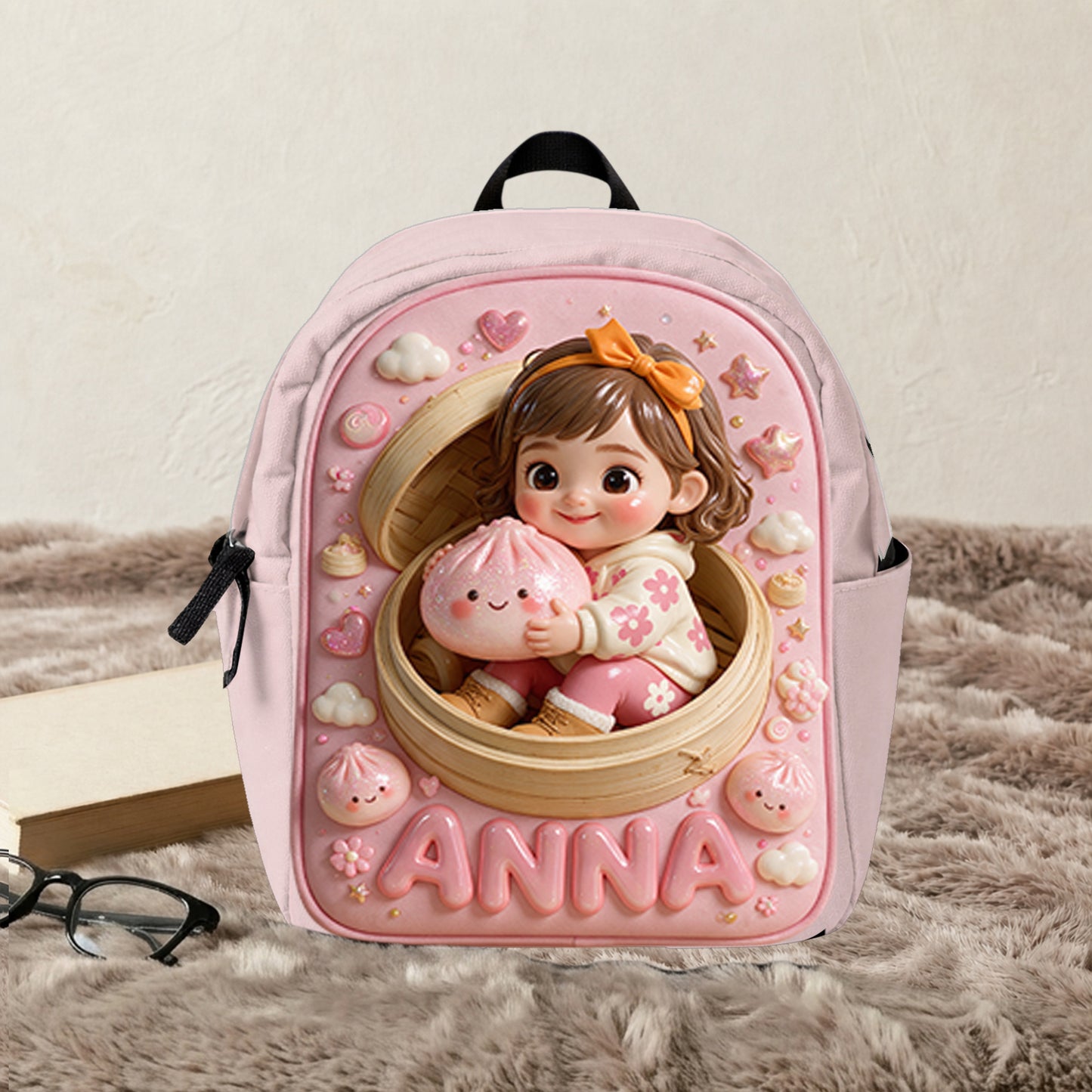 Funny Glitter Dumpling Gift For Kid - Personalized Kid Changeable Leather Patch Backpack
