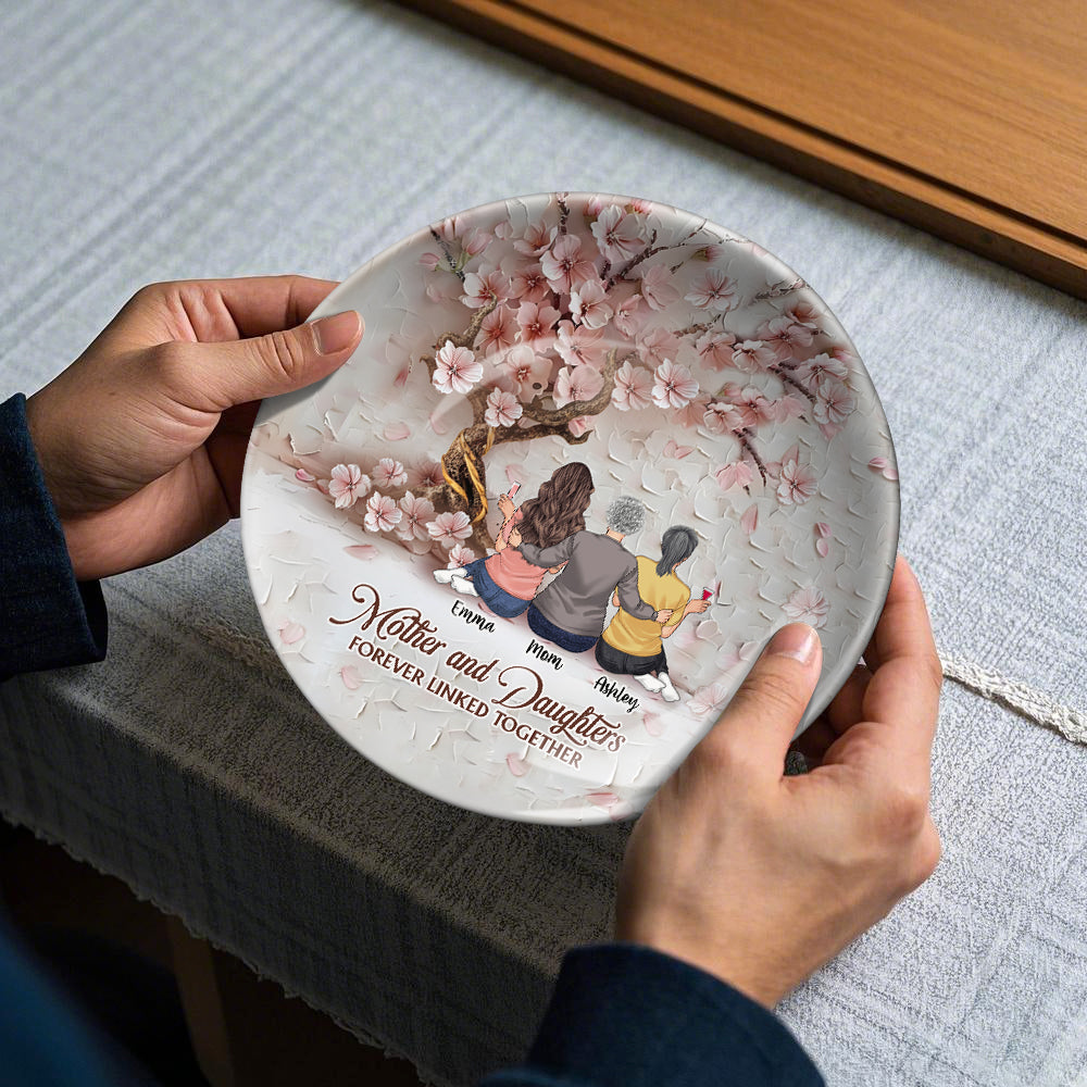 Mutter und Töchter für immer verbunden – Personalisierter runder Keramikteller „Mutter“