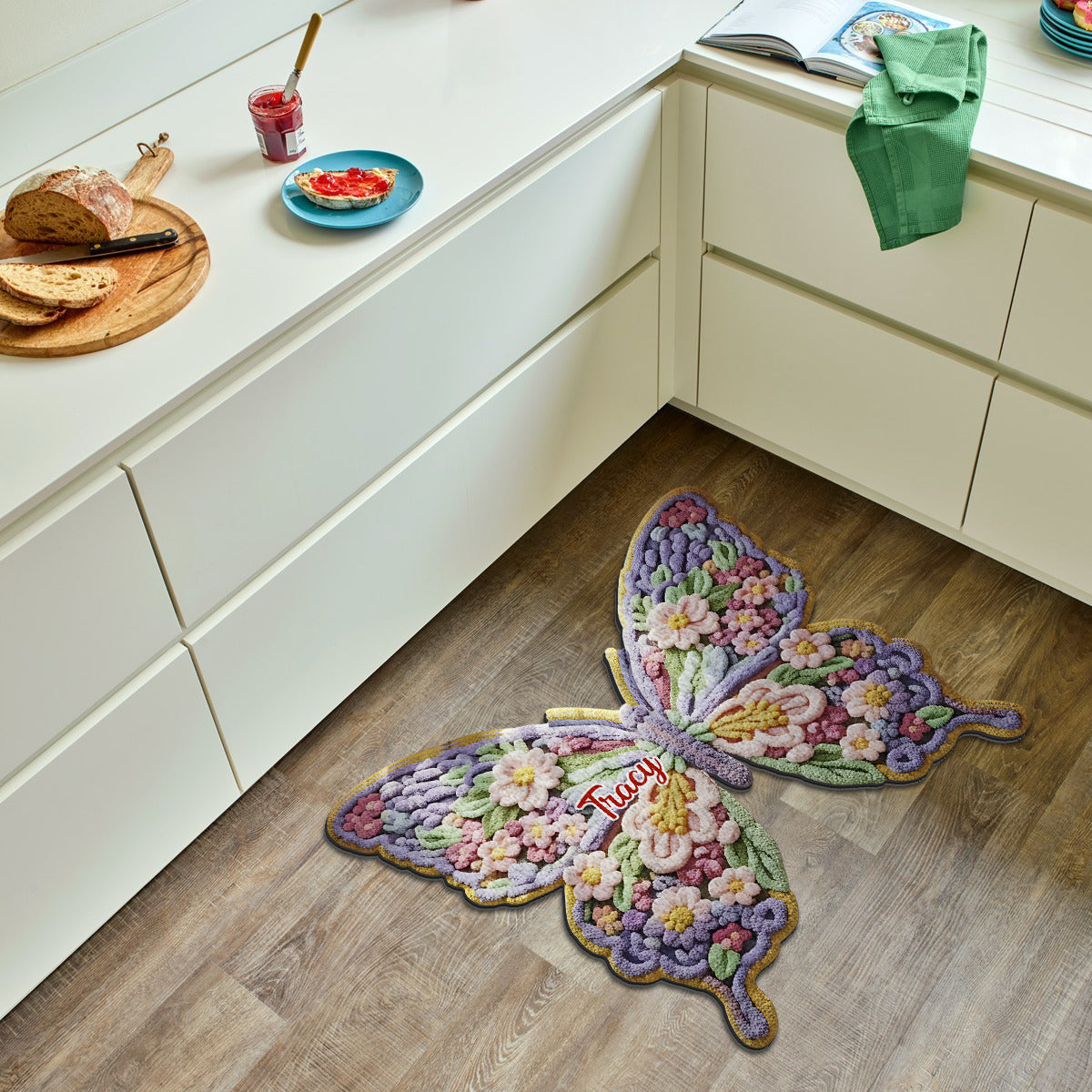 Blumen-Schmetterling - Personalisierter, rutschfester, getufteter Schmetterlingsteppich