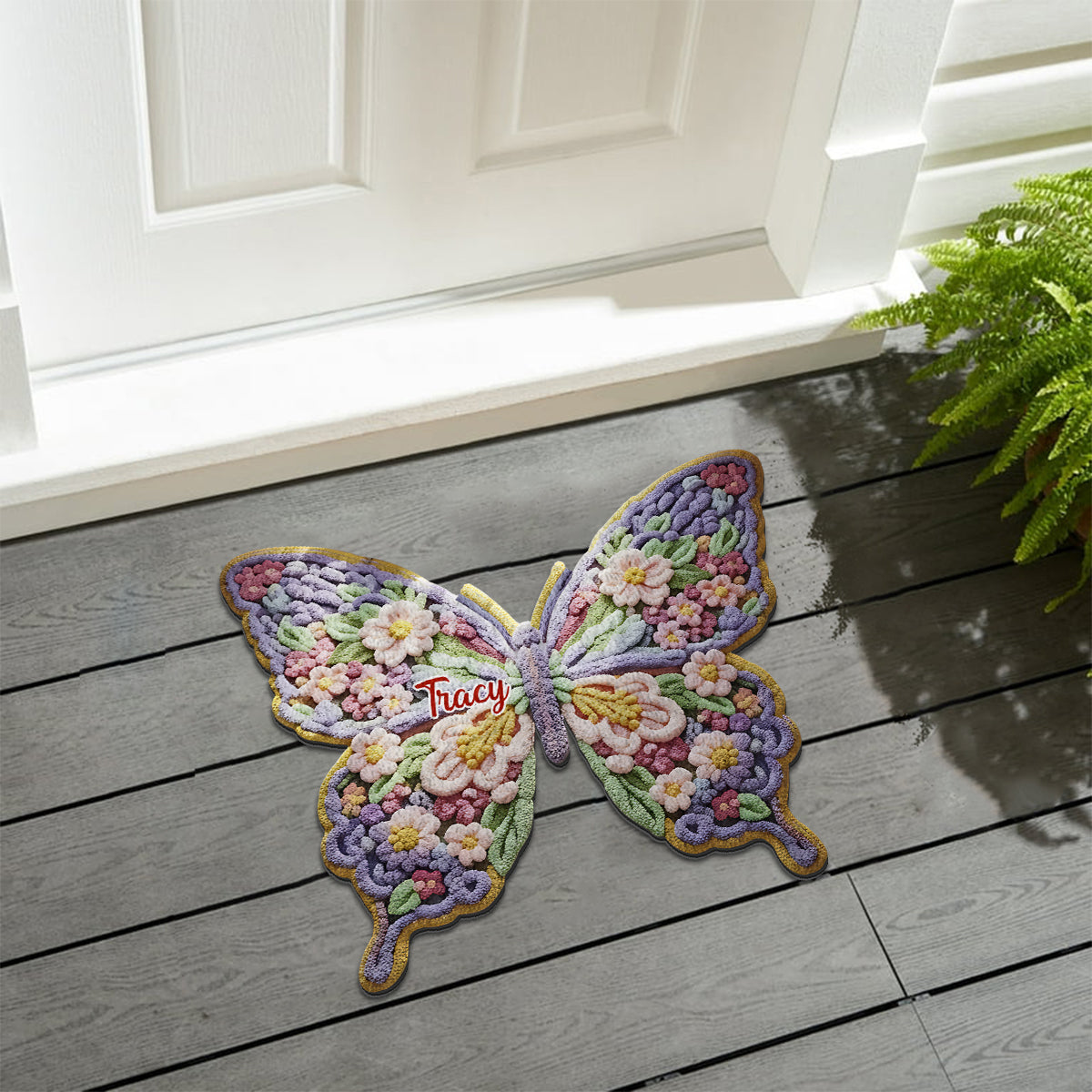 Blumen-Schmetterling - Personalisierter, rutschfester, getufteter Schmetterlingsteppich