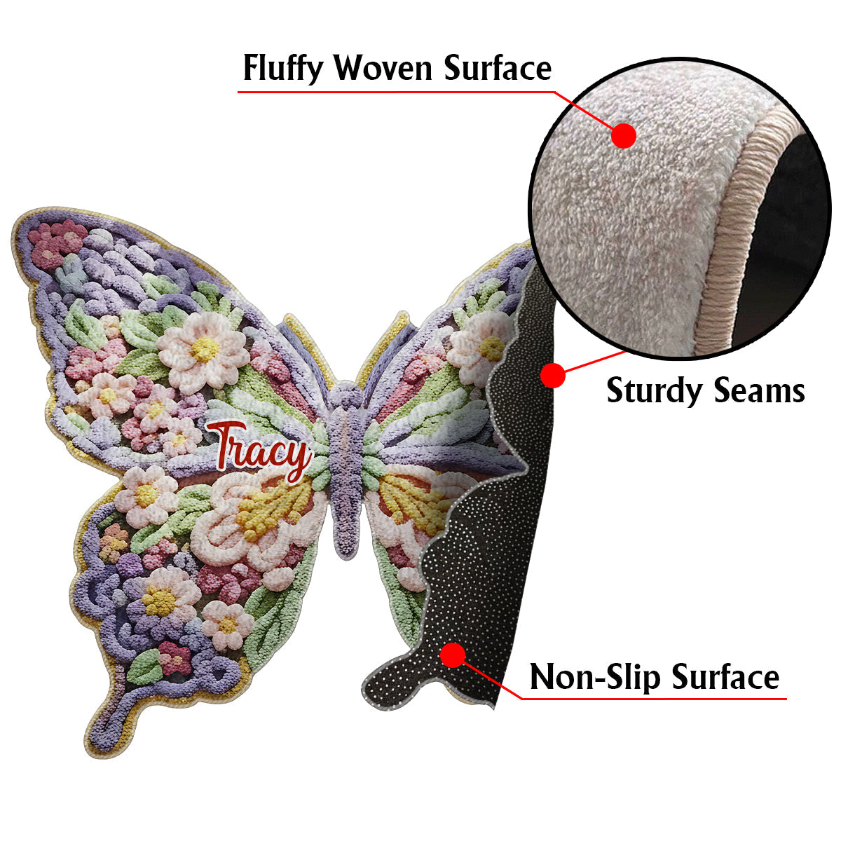 Blumen-Schmetterling - Personalisierter, rutschfester, getufteter Schmetterlingsteppich