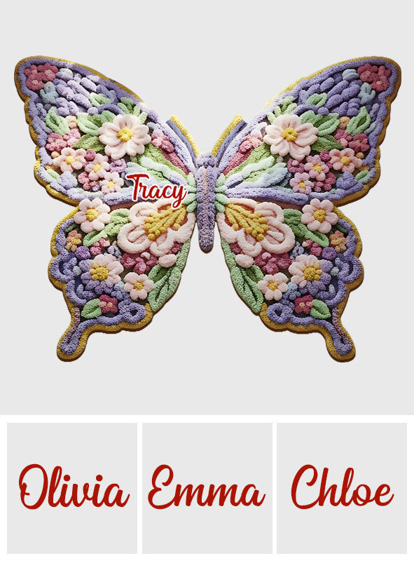 Blumen-Schmetterling - Personalisierter, rutschfester, getufteter Schmetterlingsteppich