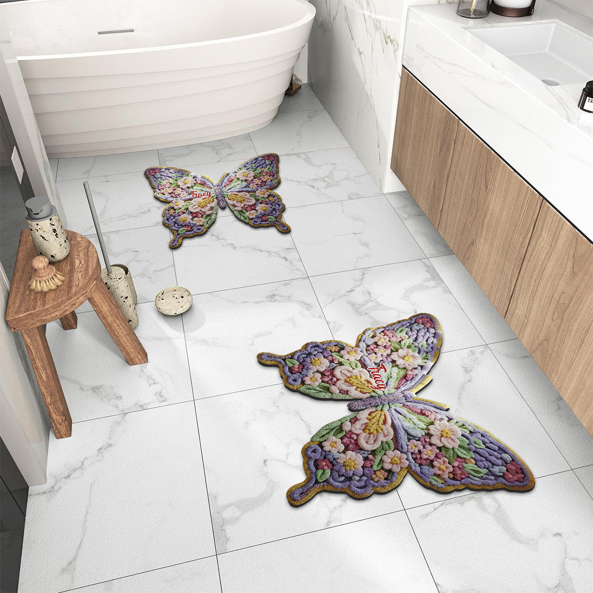 Blumen-Schmetterling – Personalisierte Fußmatte/Teppich in Schmetterlingsform