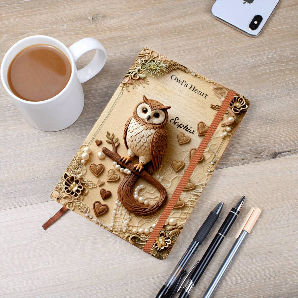 Eulenherz – Personalisiertes Eulen-Lederjournal