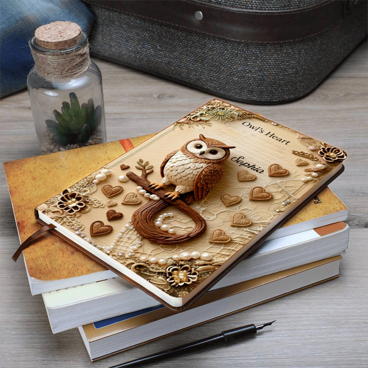 Eulenherz – Personalisiertes Eulen-Lederjournal