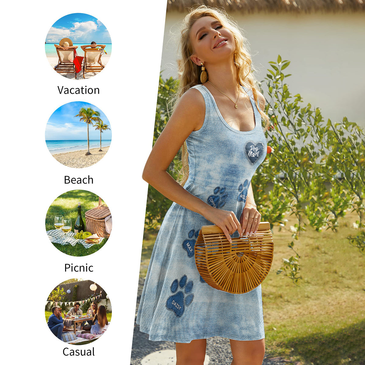 Hundemama Jeanspfote - Personalisiertes ärmelloses Hundekleid