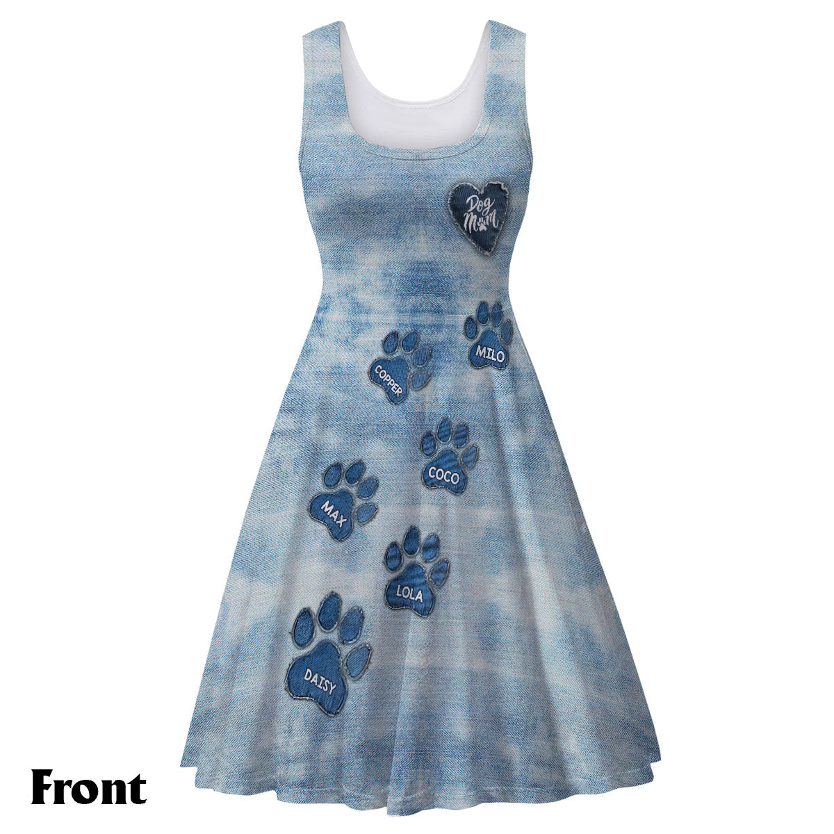 Hundemama Jeanspfote - Personalisiertes ärmelloses Hundekleid