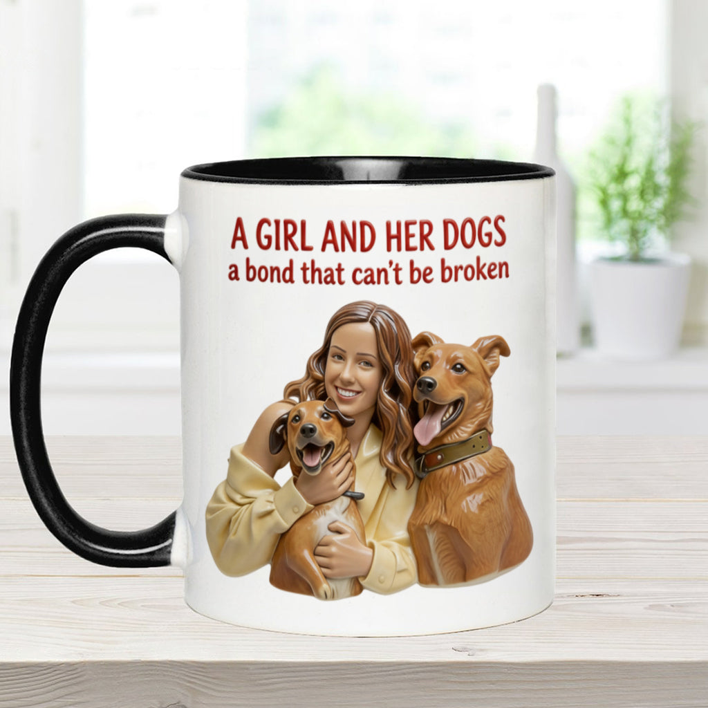 Ein Mädchen und ihre Hunde – eine unzerbrechliche Bindung – personalisierte Tasse mit Hundemotiv
