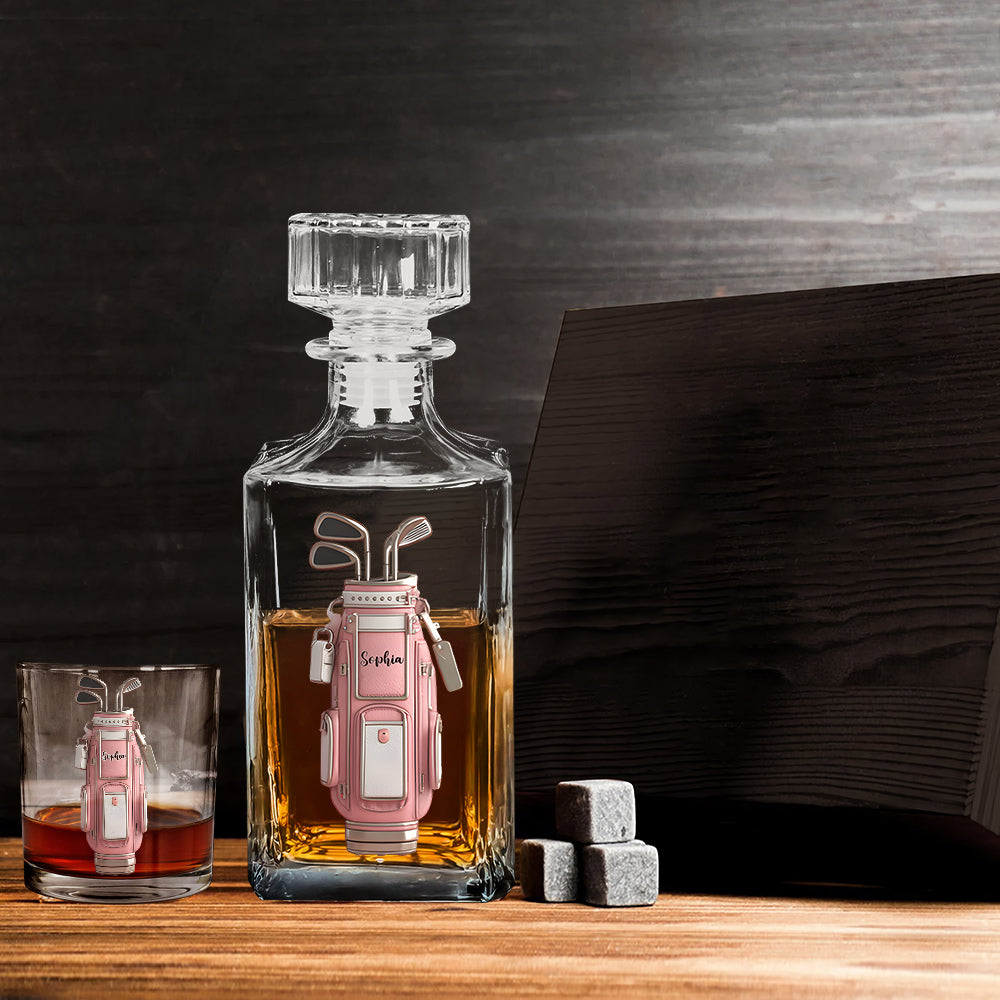 Luxuriöses Geschenk für Golfer mit individuellem Namen – Personalisiertes Golf-Whisky-Dekanter-Set