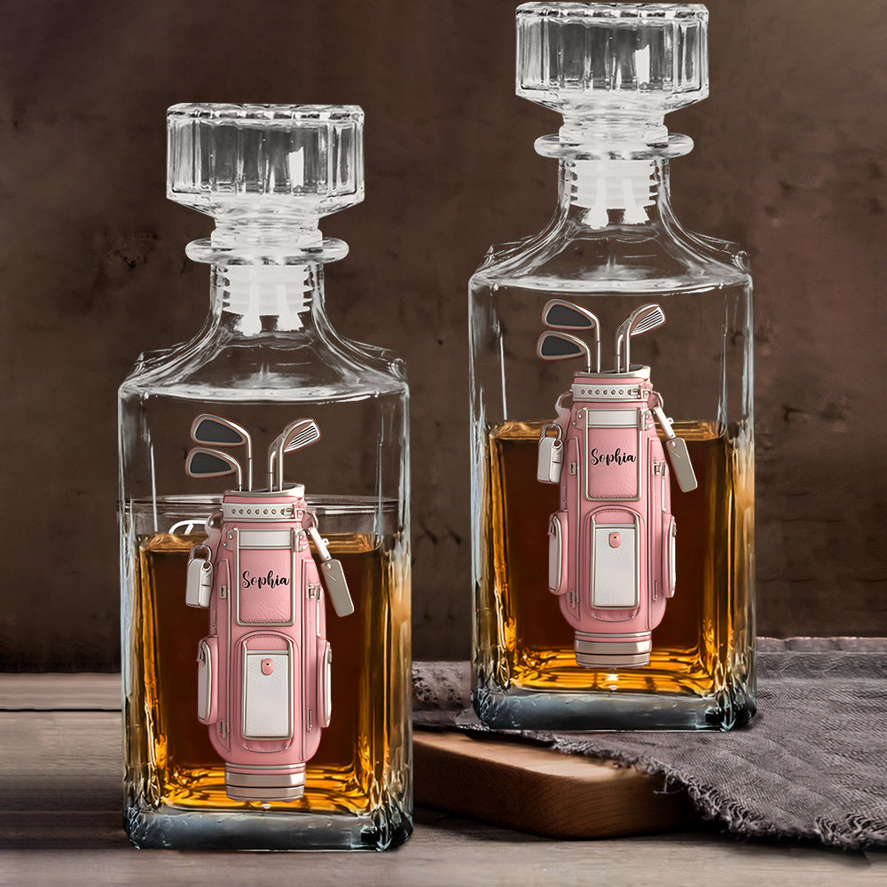 Luxuriöses Geschenk für Golfer mit individuellem Namen – Personalisiertes Golf-Whisky-Dekanter-Set