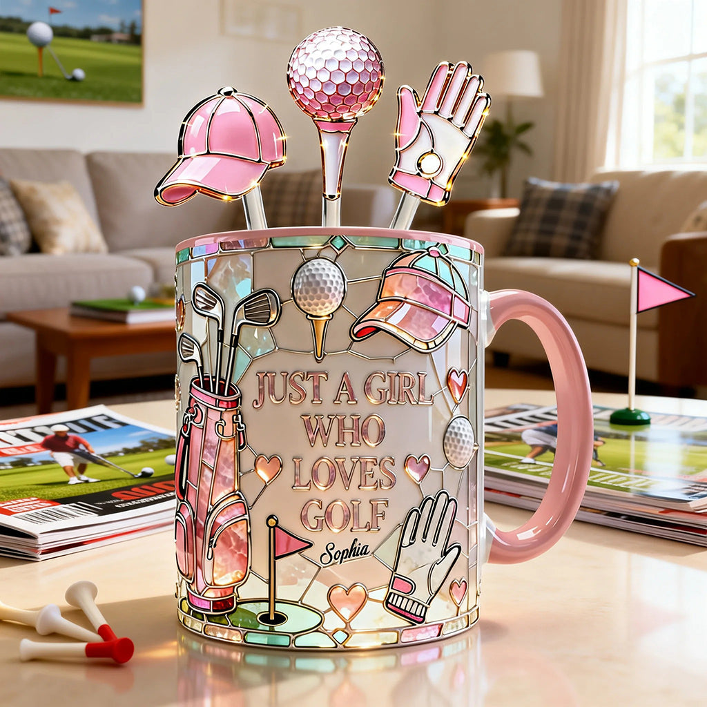 Einfach ein Mädchen, das Golf liebt – Personalisierter Golf-Set-Akzentbecher mit Acryl-Rührstäbchen