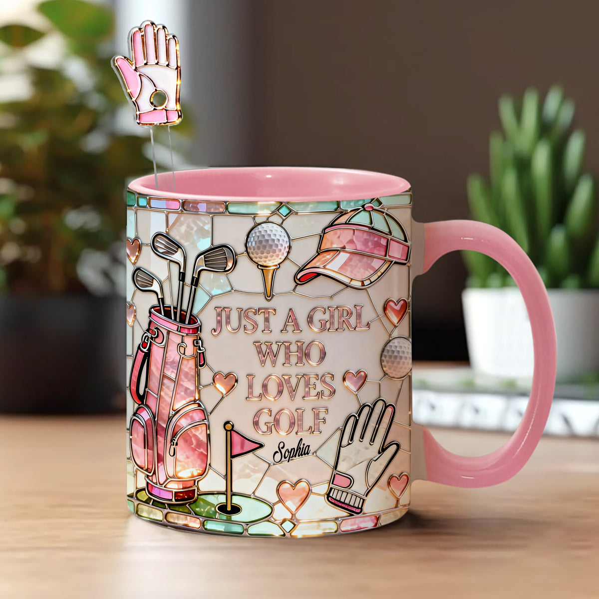 Einfach ein Mädchen, das Golf liebt – Personalisierter Golf-Set-Akzentbecher mit Acryl-Rührstäbchen