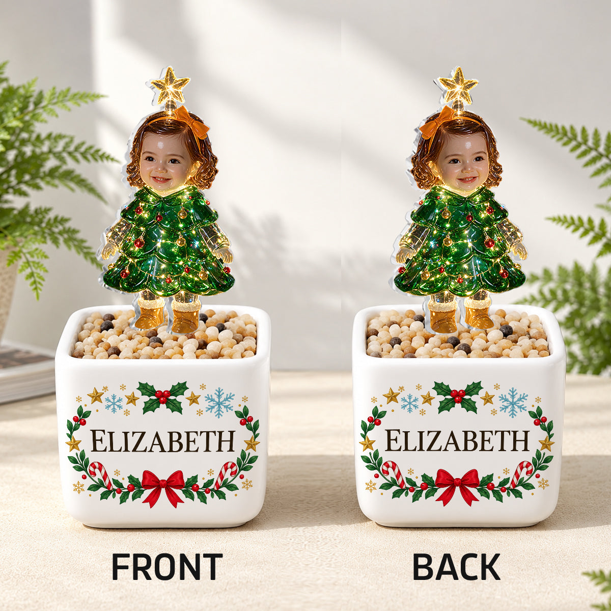 Cute Christmas Tree - Personalized Kid LED Light Ceramic Pot